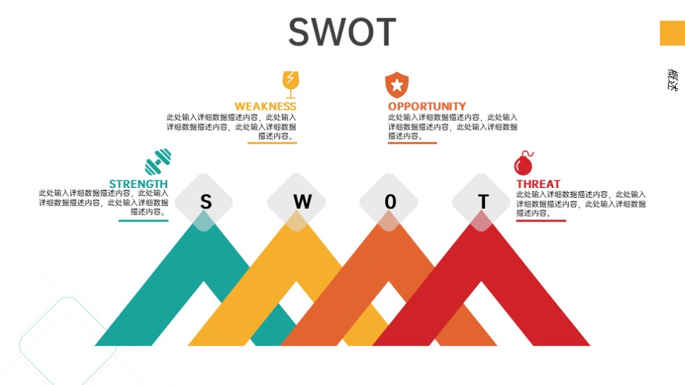 彩色扁平化SWOT分析模型图PPT图表模板-2