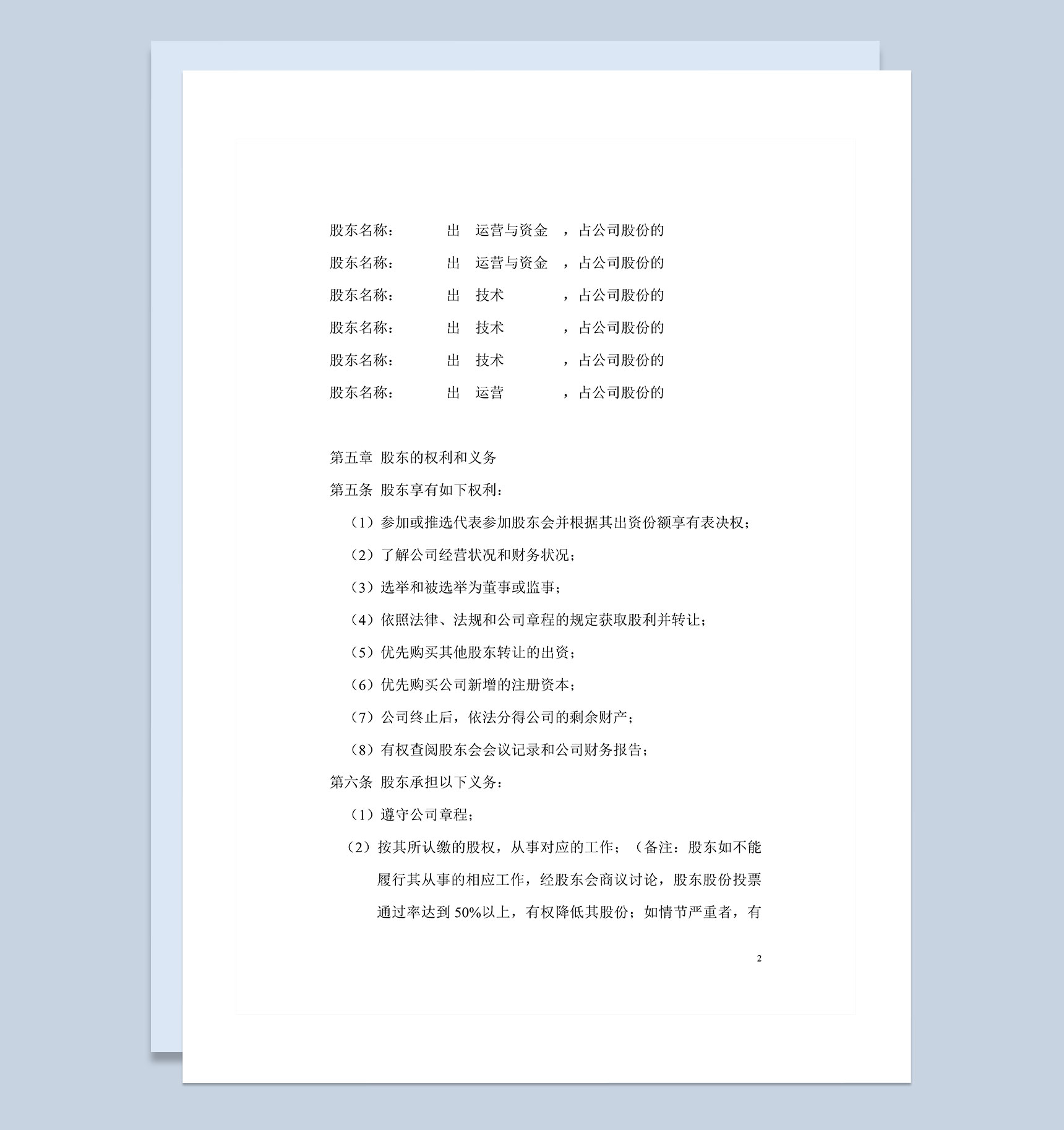 精选完整版公司股权分配通用的协议书范本Word模板