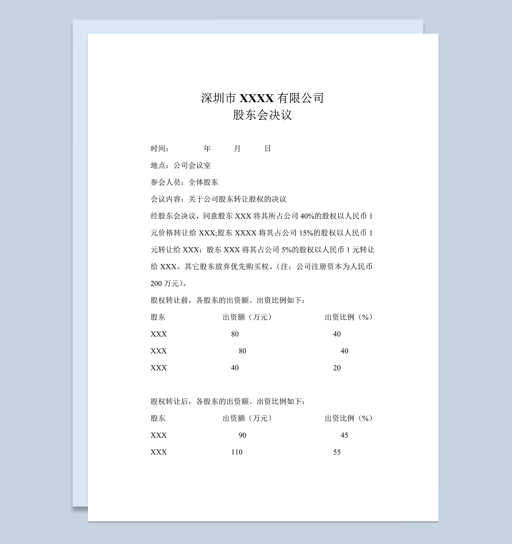 全面实用股权转让合同股权转让协议书Word模板
