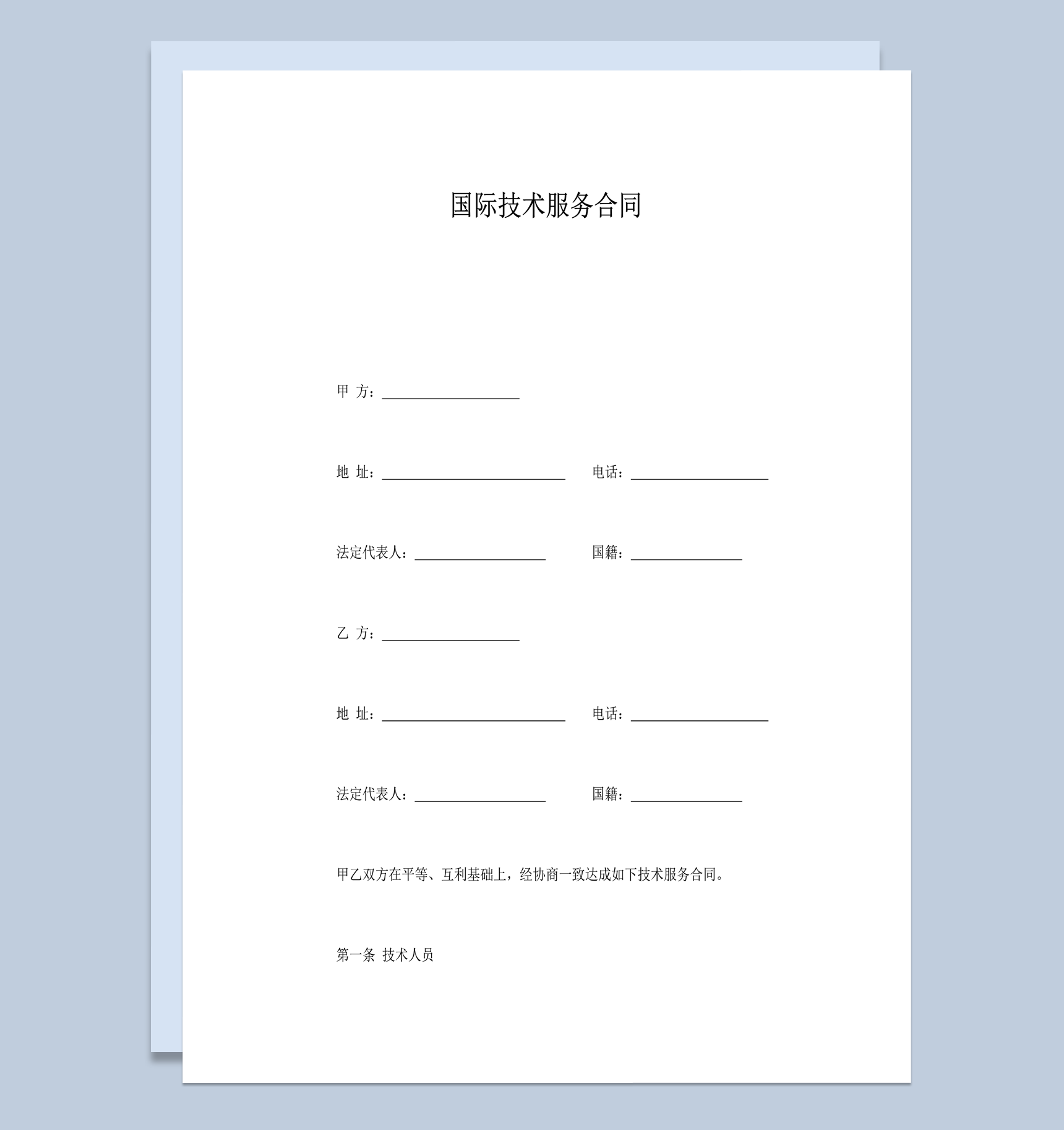 国际技术人员工作服务规定协议合同书word模板