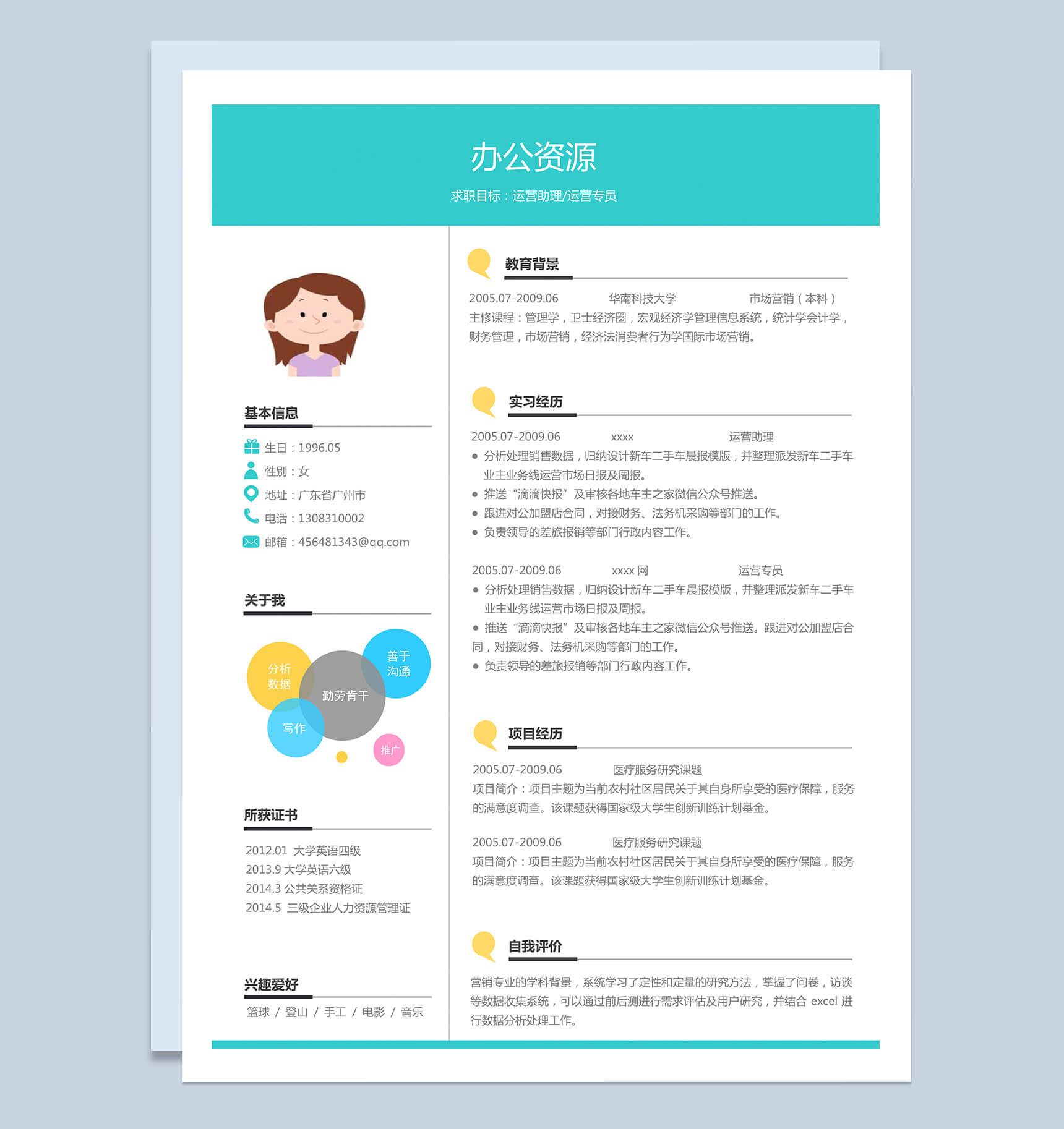 简单绿色运营专员毕业生毕业求职简历Word模板-1