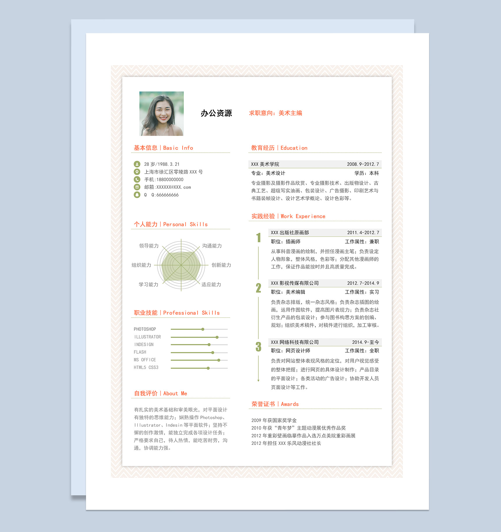 清新简历封面美术主编求职简历自荐信Word模板-2