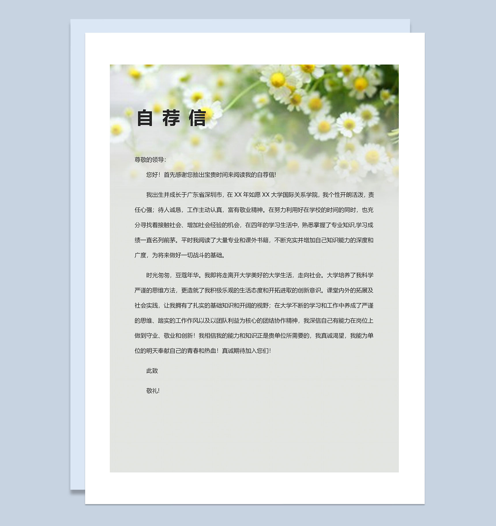 小清新简历封面财务总监个人简历自荐信Word模板-3