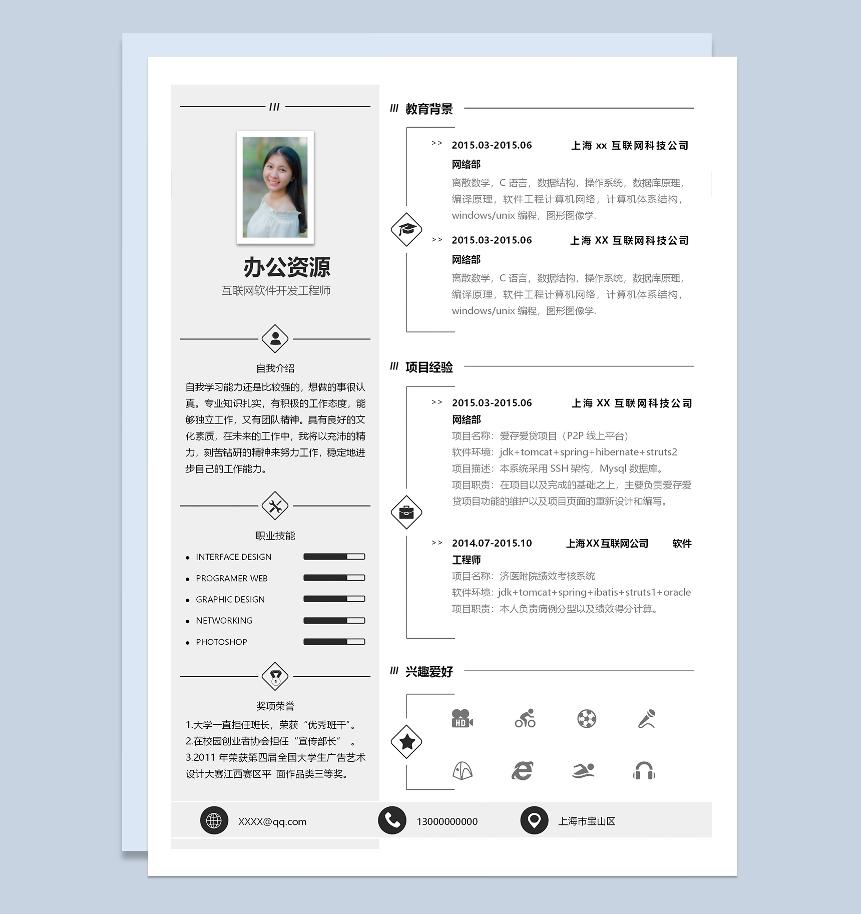 互联网软件开发工程师求职应聘简历Word模板-1
