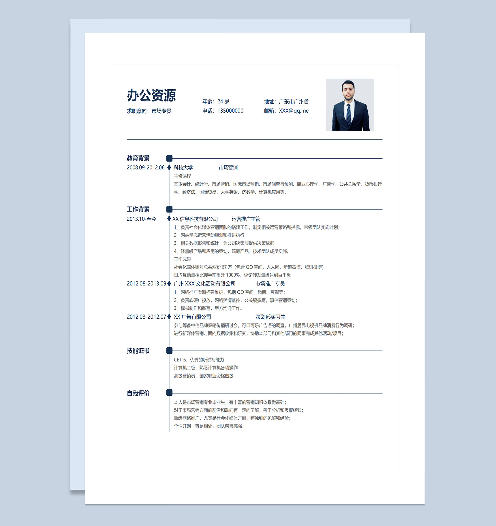 市场推广专员运营推广主管通用求职简历个人简历Word模板-1
