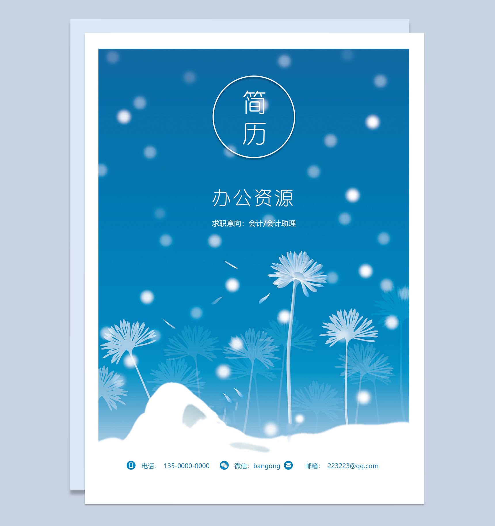 雪花简约成套会计助理求职应聘简历Word模板-1