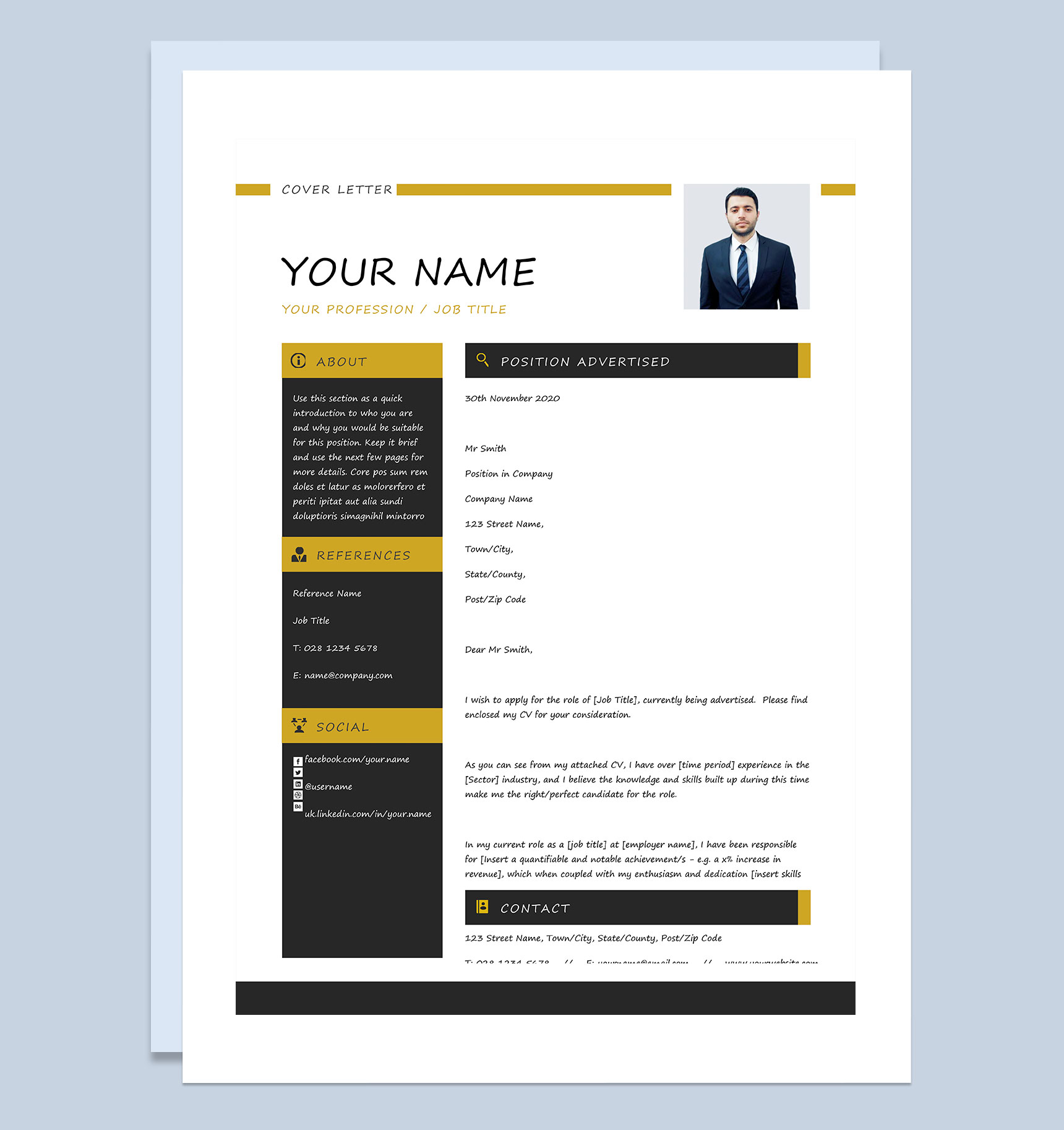 经典欧美风英文简历个人简历求职简历自荐信套装Word模板-1