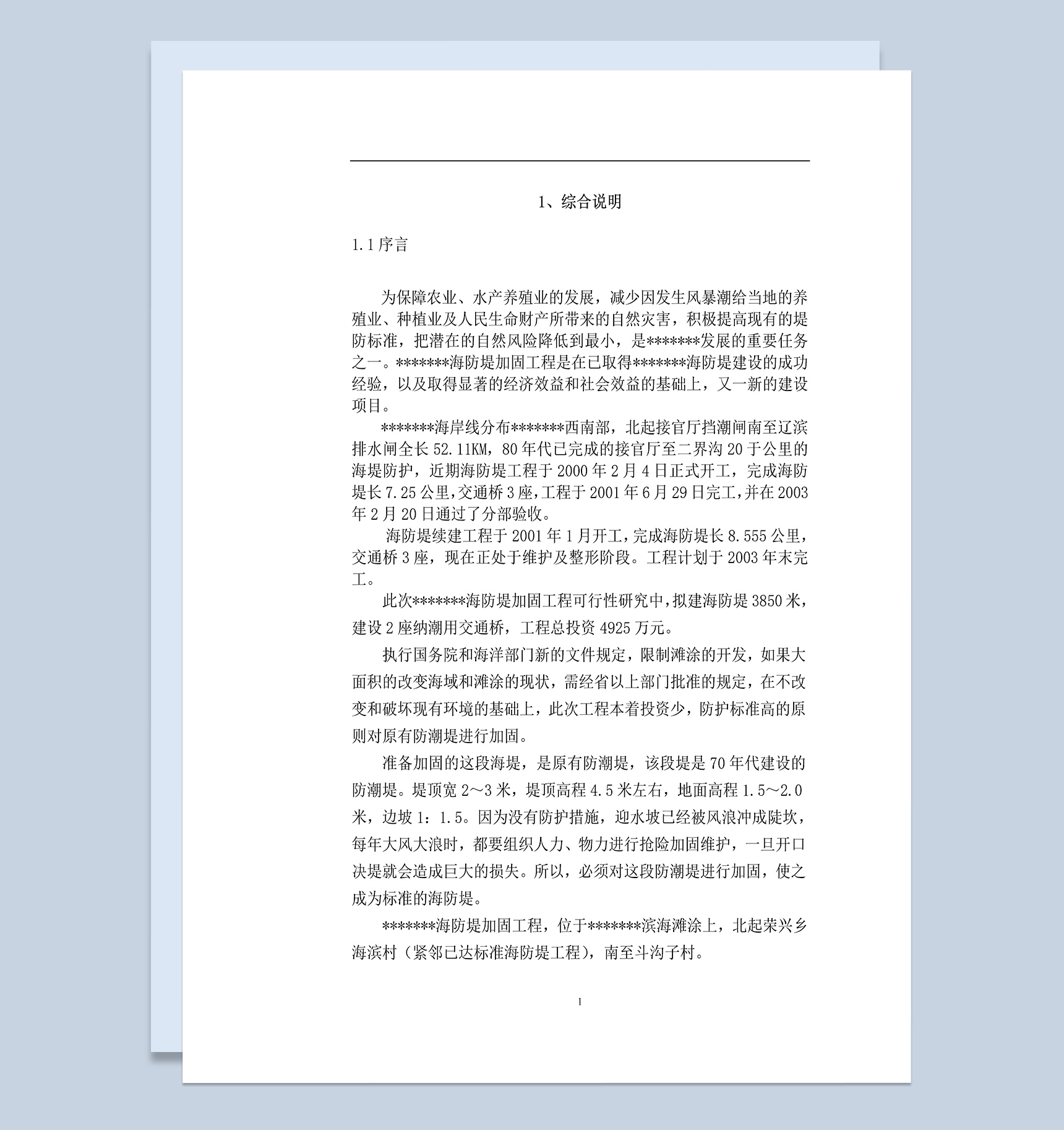 海防堤加固工程可行性研究报告Word模板-1