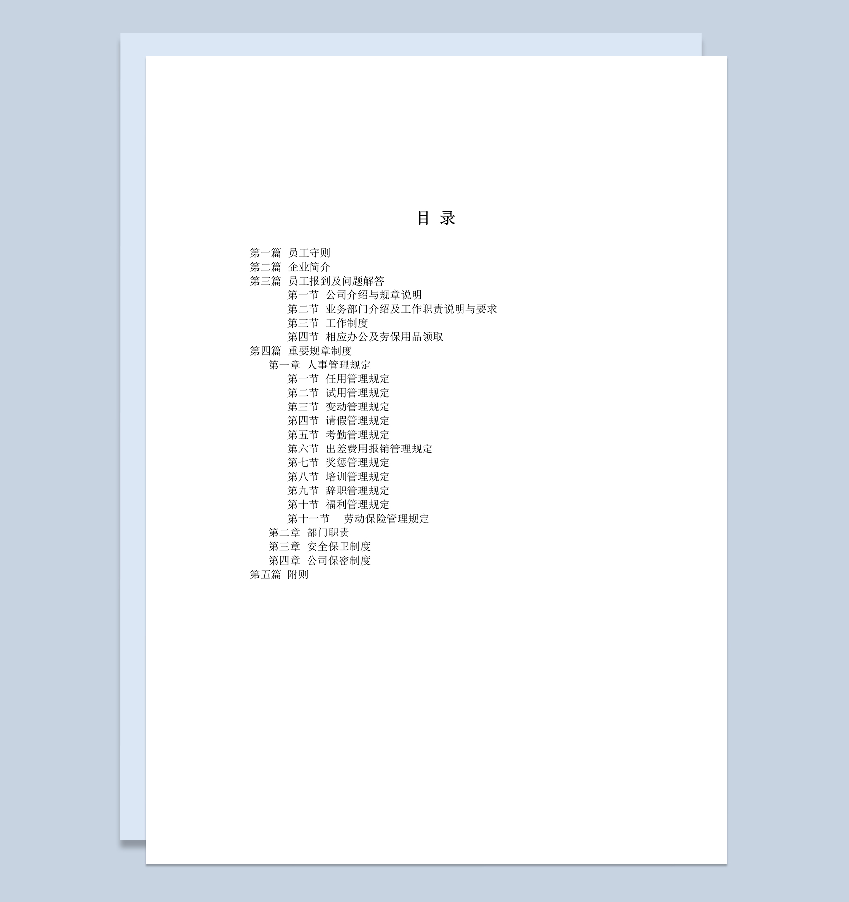 通用大气民营企业员工手册范本Word模板