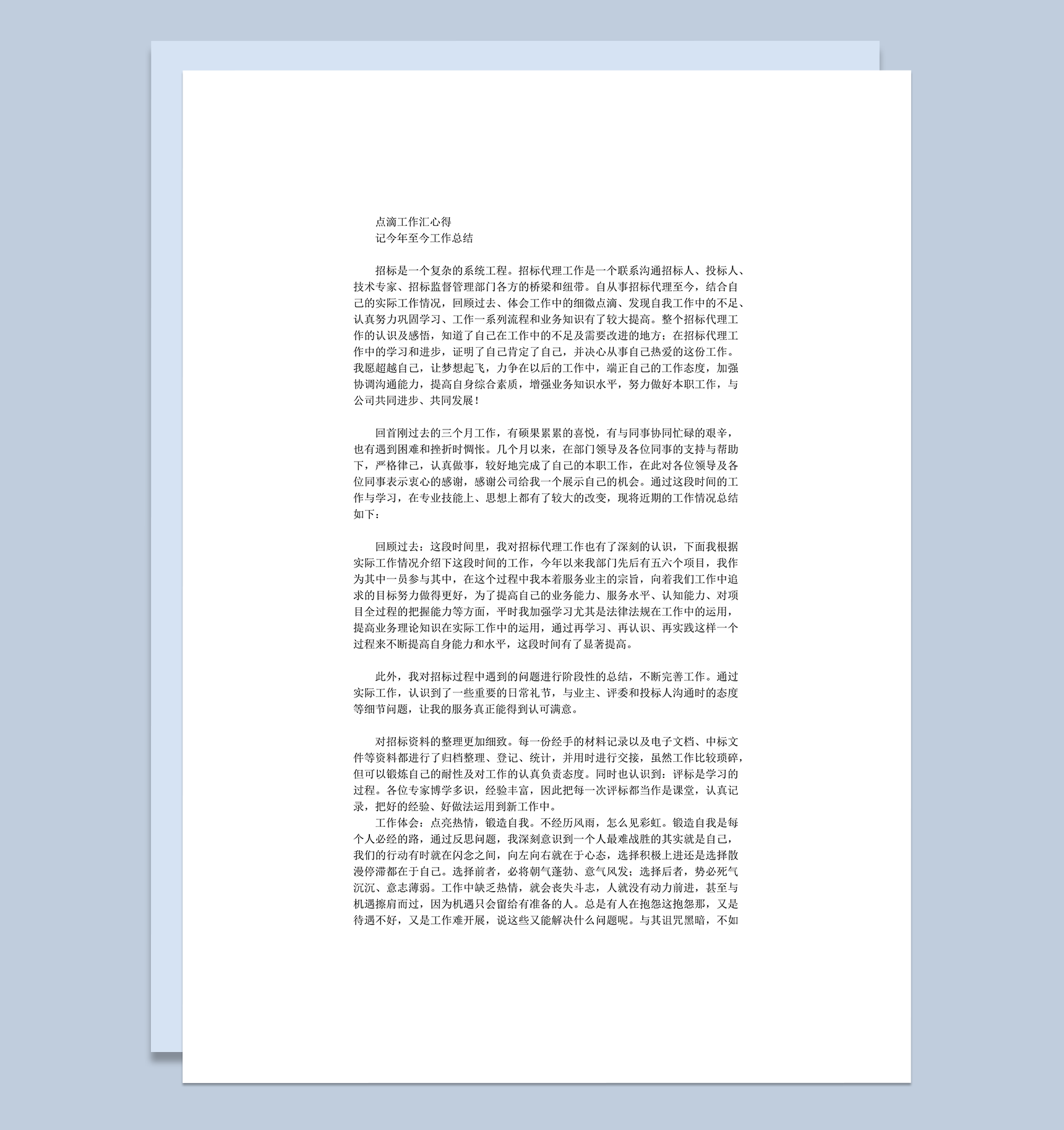 招标代理年终总结word模板