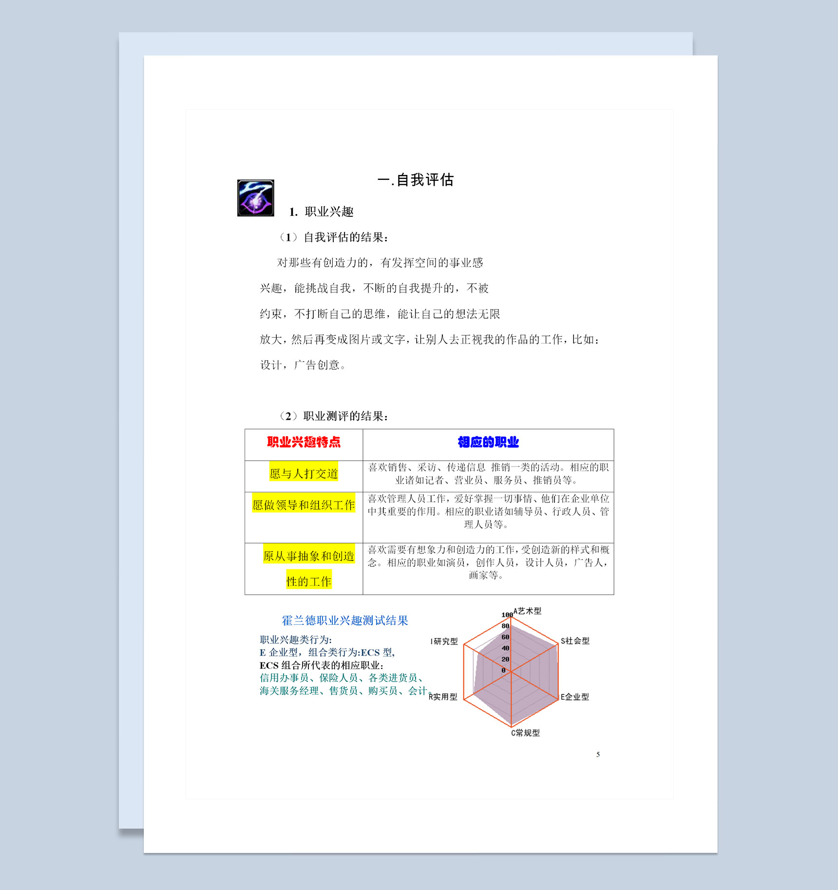 美术专业通用大学生个人职业生涯规划设计书Word模板-1