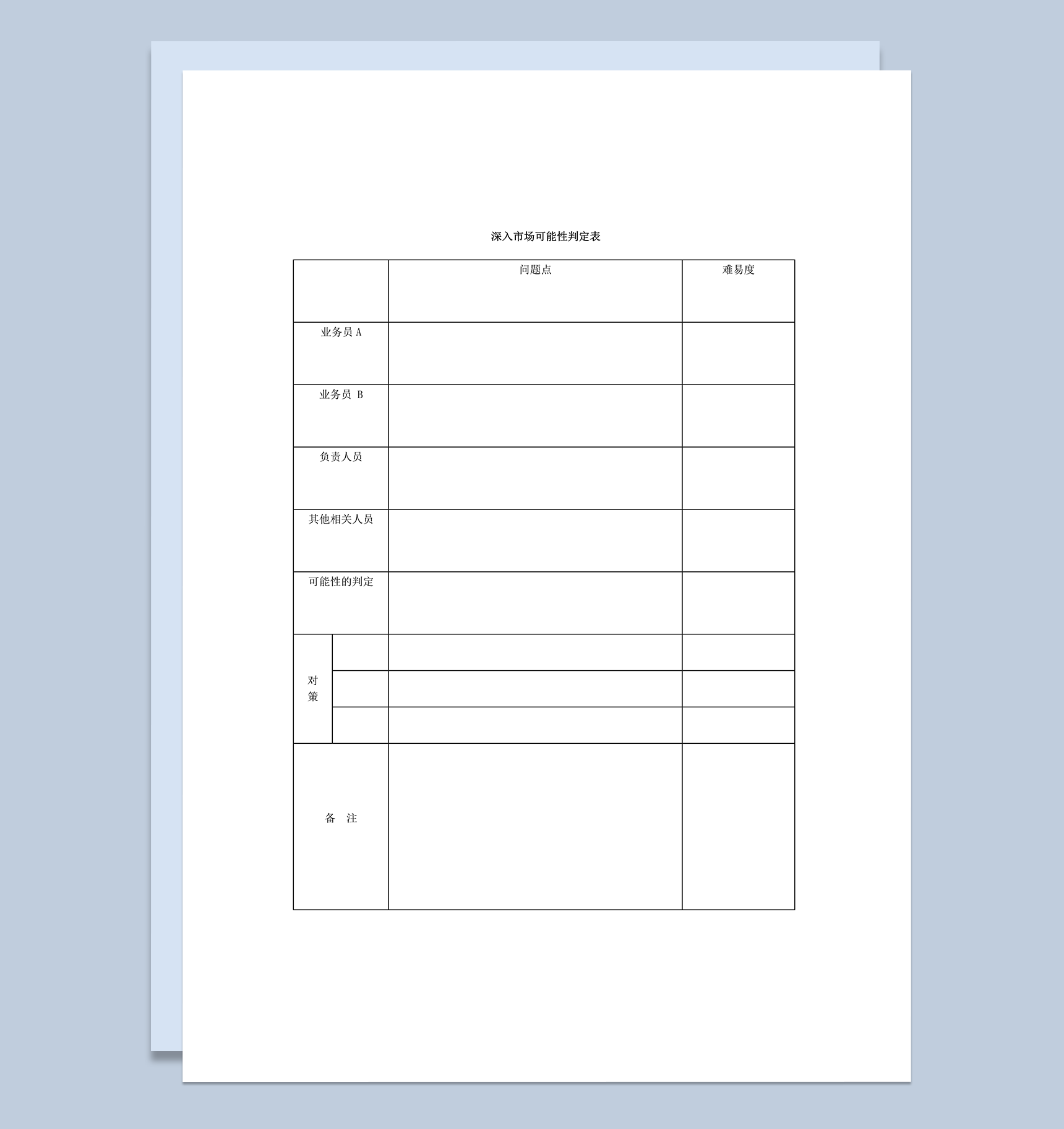 深入市场可能性判定表word模板