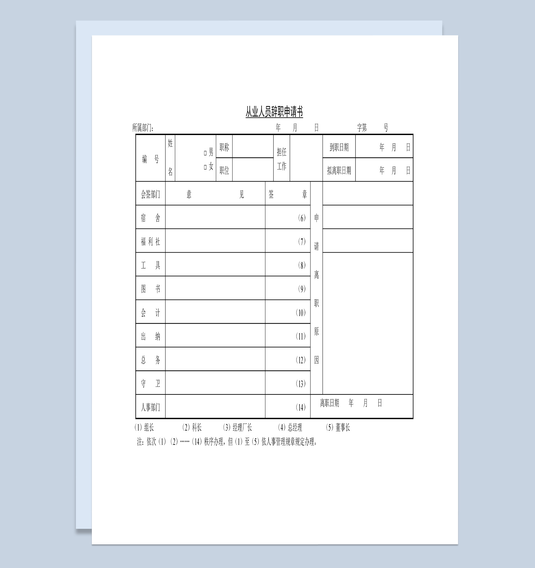 从业人员辞职申请书范本Word模板