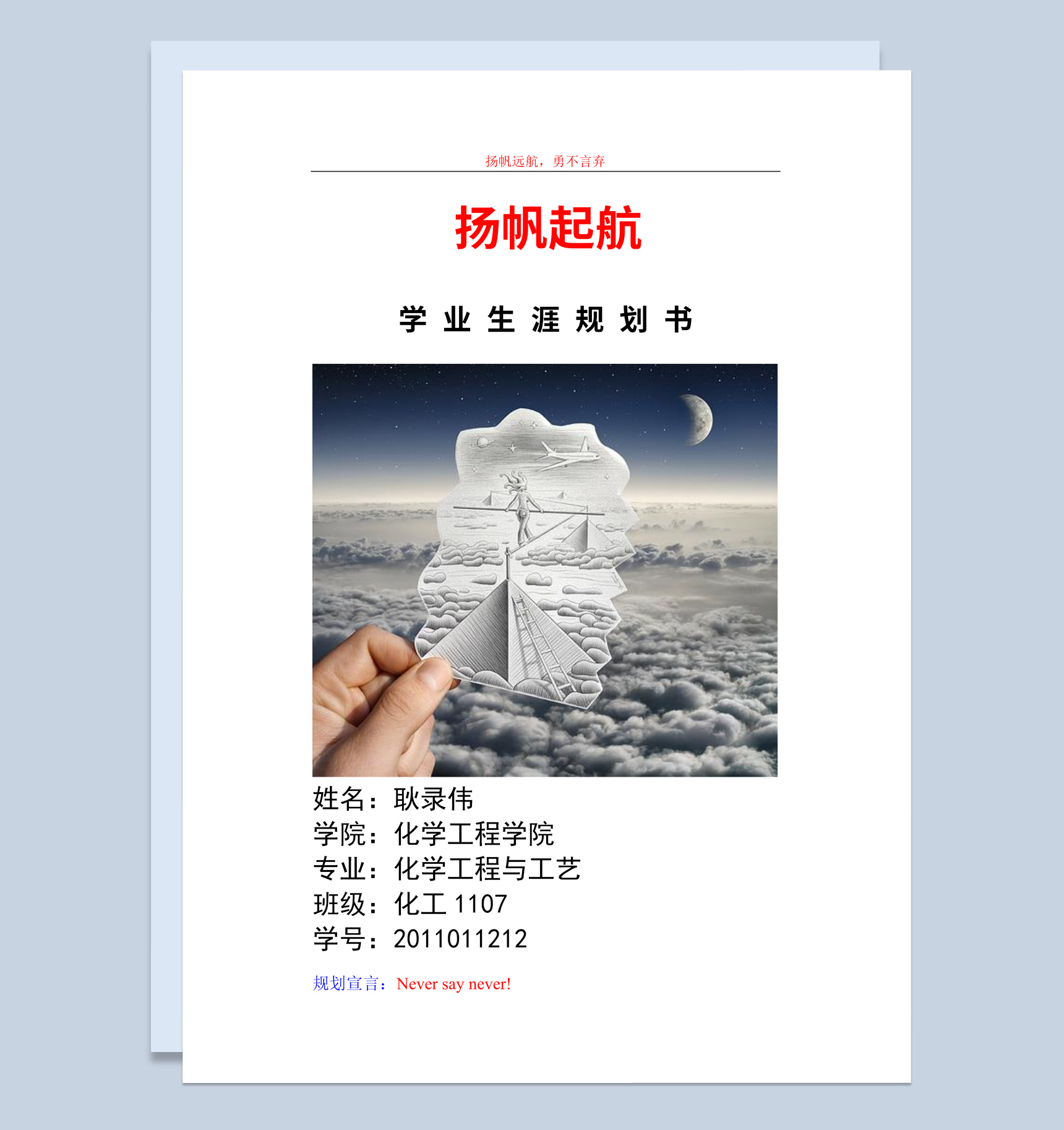 白色简约风格化工学院学生学业生涯规划书范本Word模板