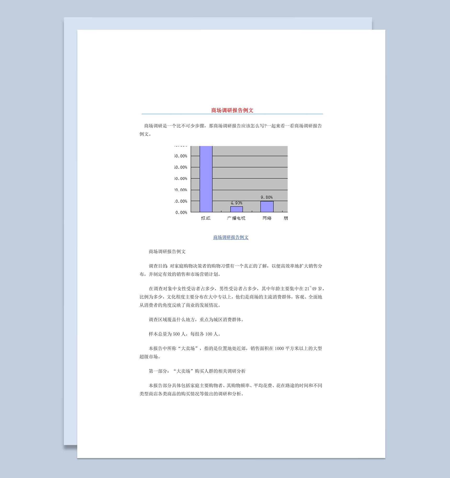 商场调研报告范文word模板