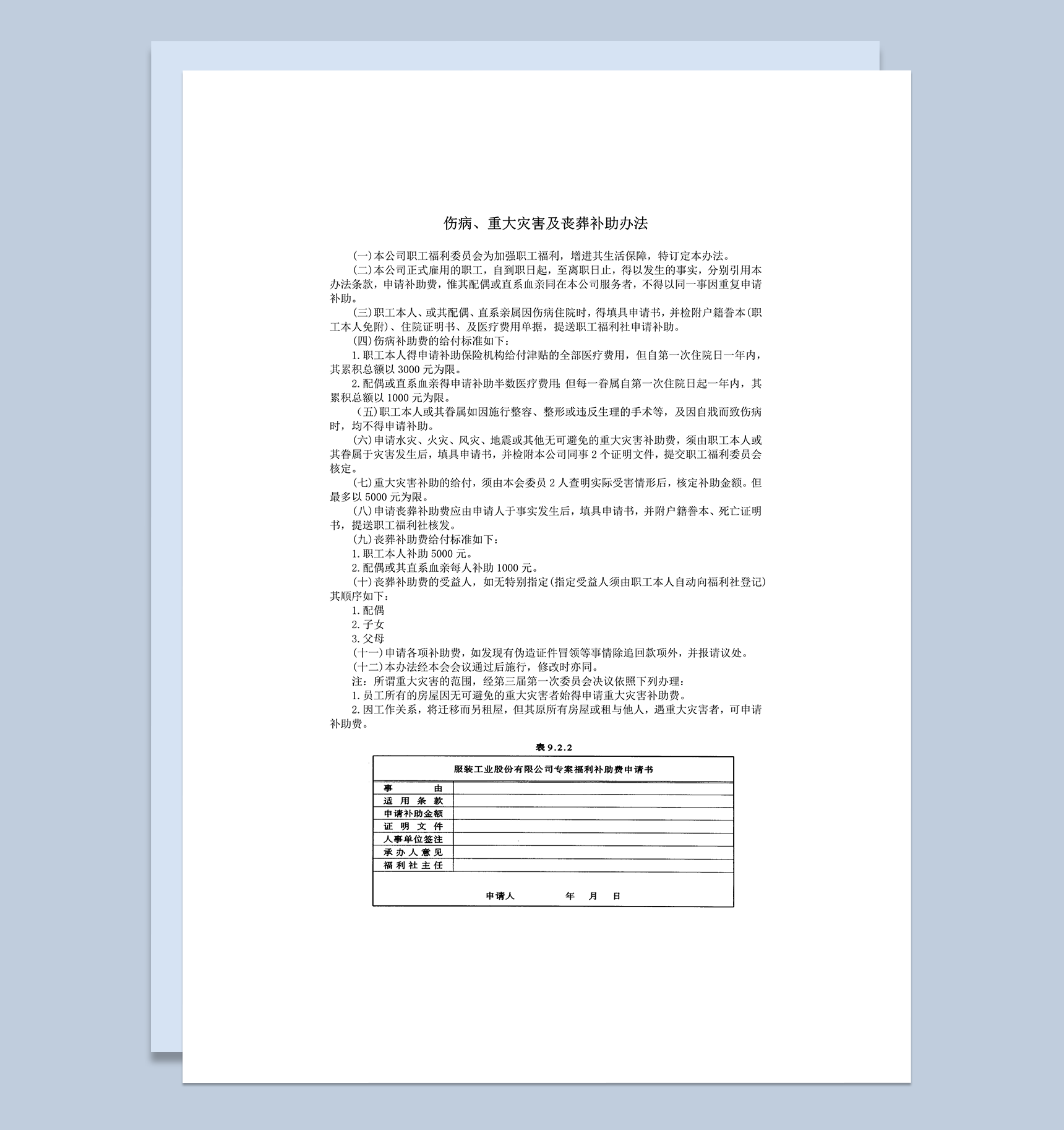 伤病重大灾害及丧葬补助办法word模板