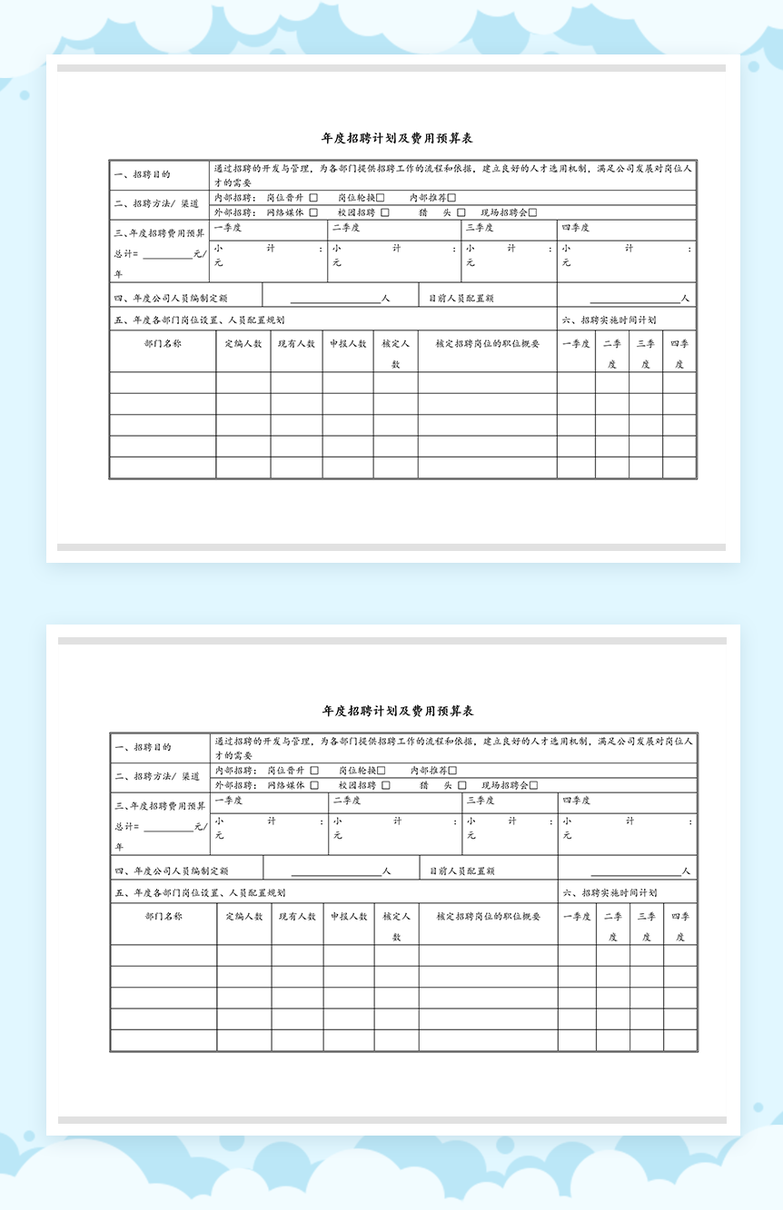 公司年度招聘计划及费用预算表Word模板