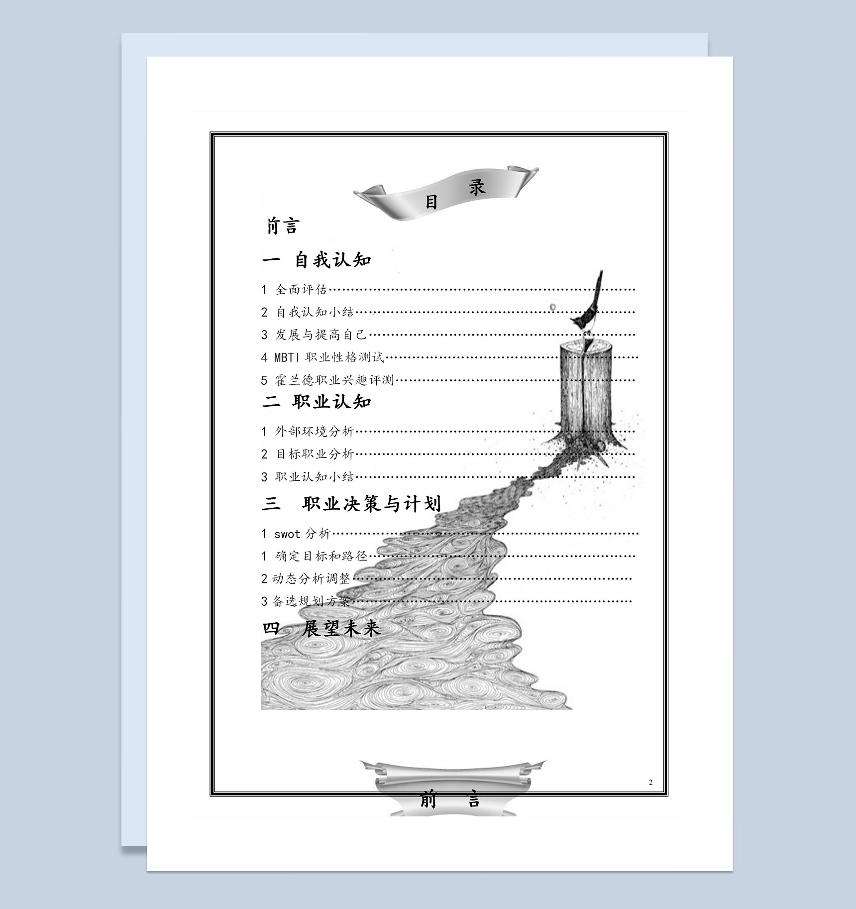 白色手绘封面大学生通用职业规划计划书Word模板-2