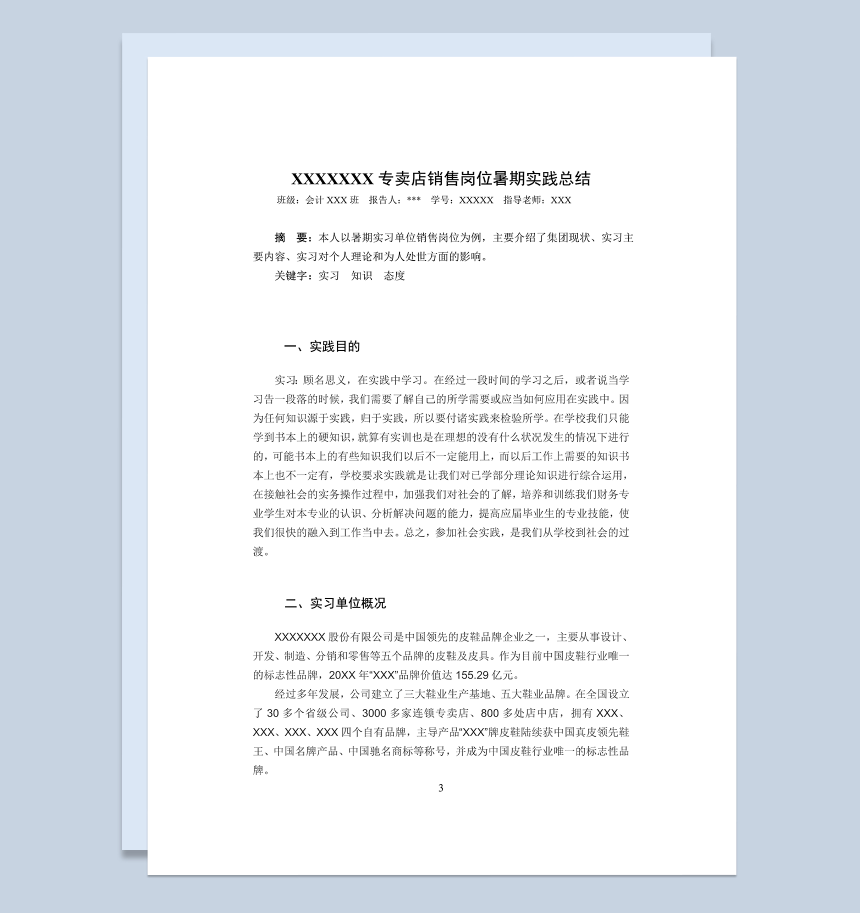 经典通用会计系深度社会实践报告范本Word模板-1