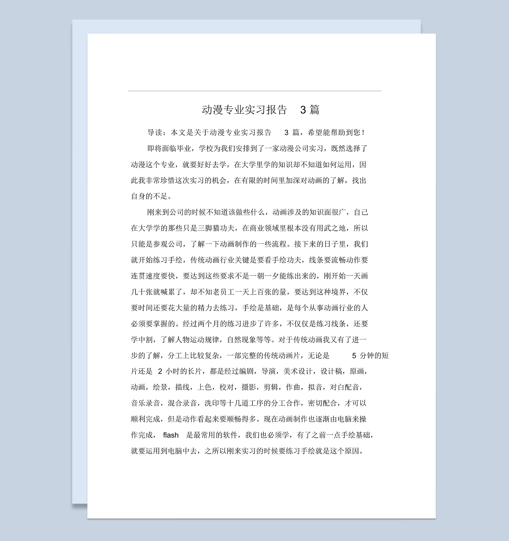白色实用经典风格动漫专业实习报告Word模板-1