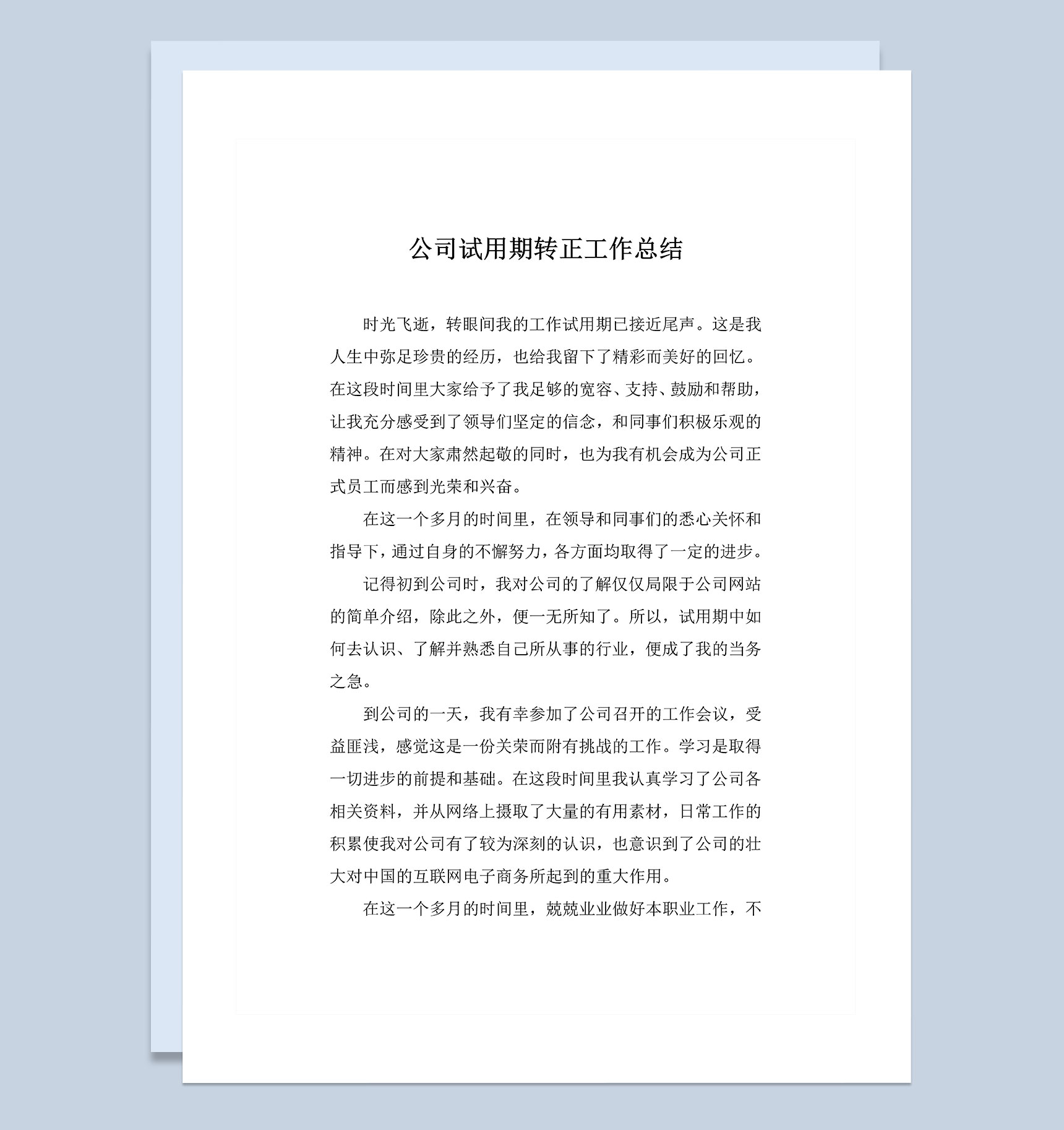 企业公司通用员工试用期转正工作总结范本Word模板