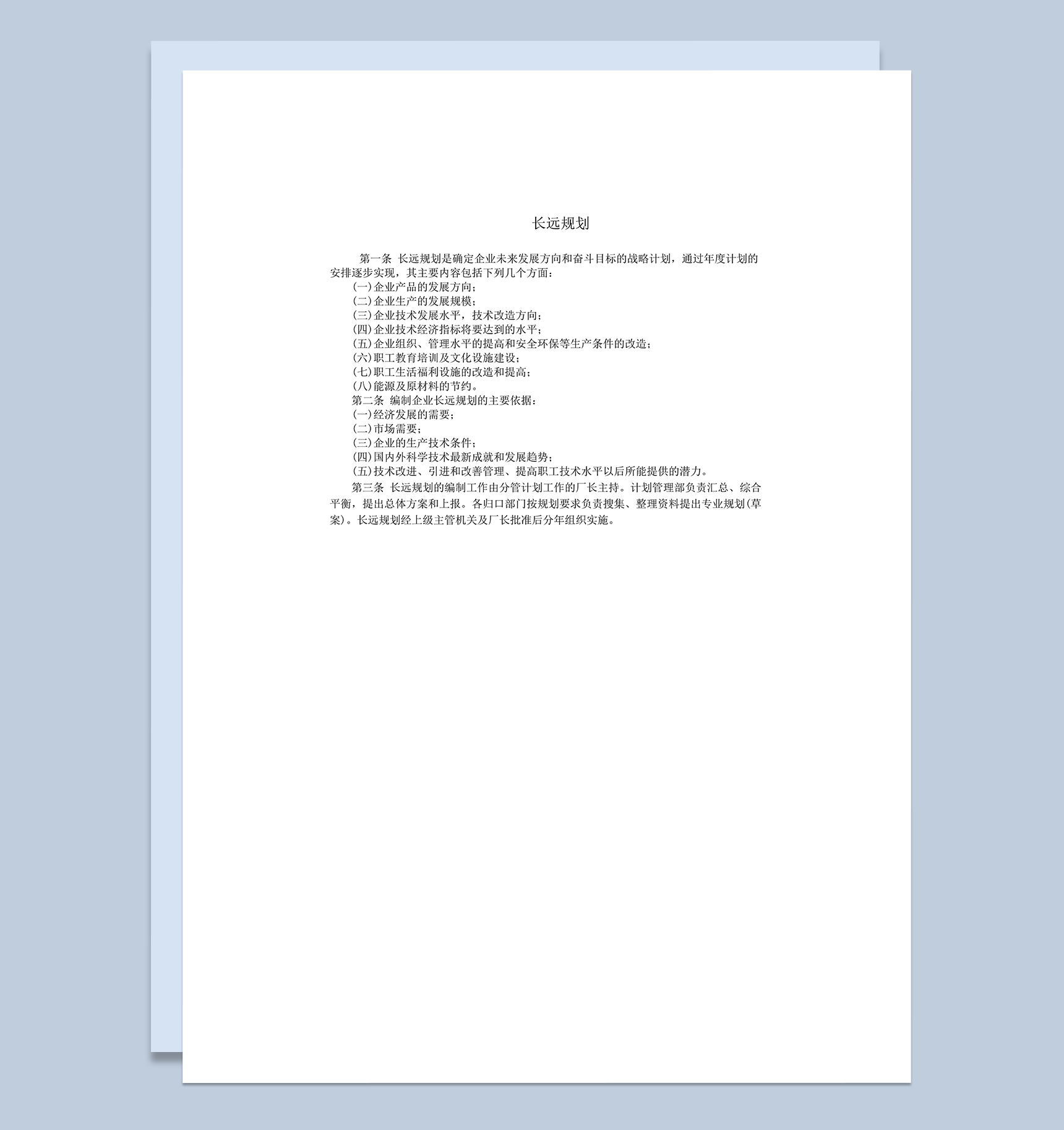 长远规划大纲提纲word模板