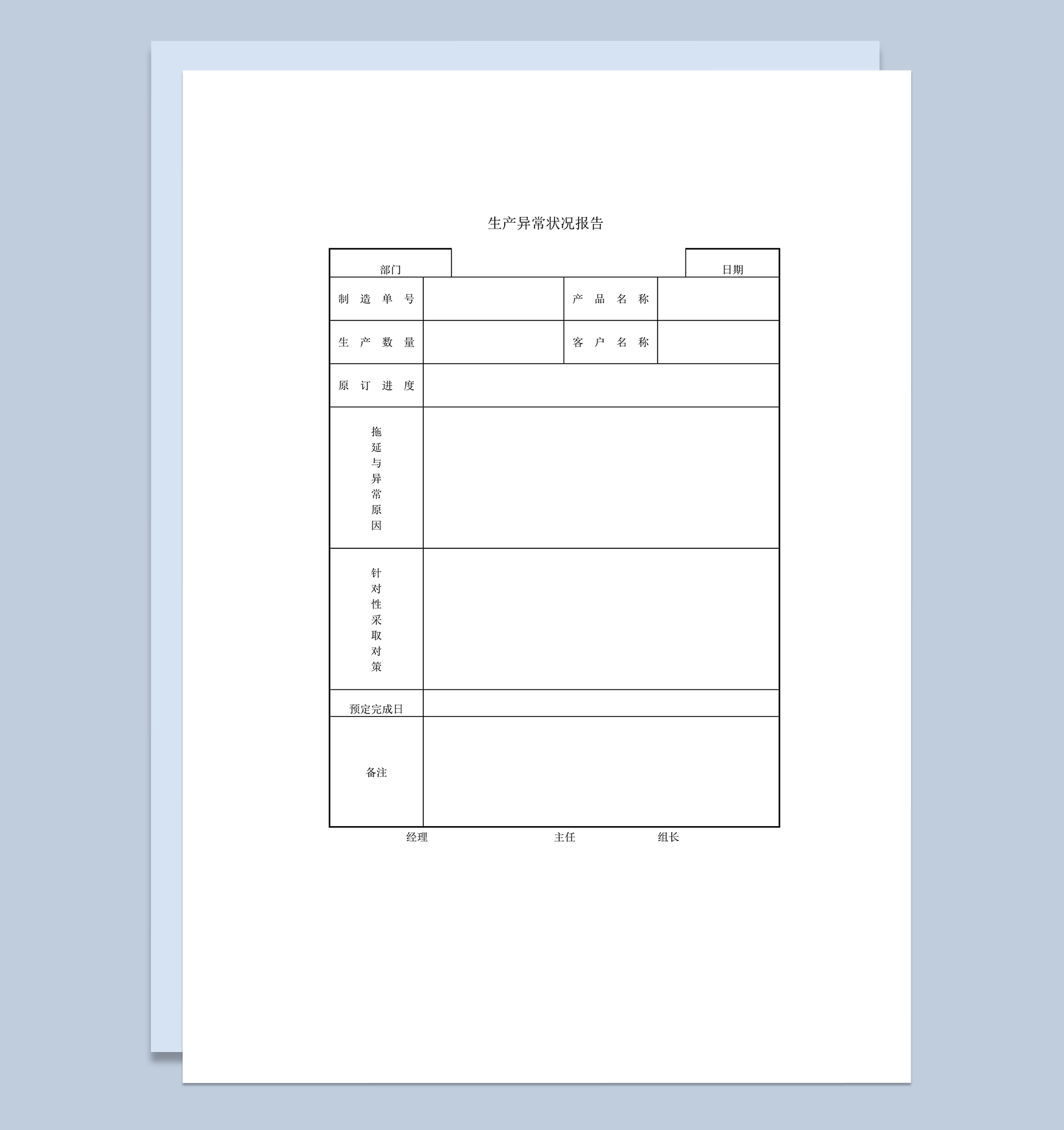 公司部门产品生产状况异常原因详情记录报告word模板