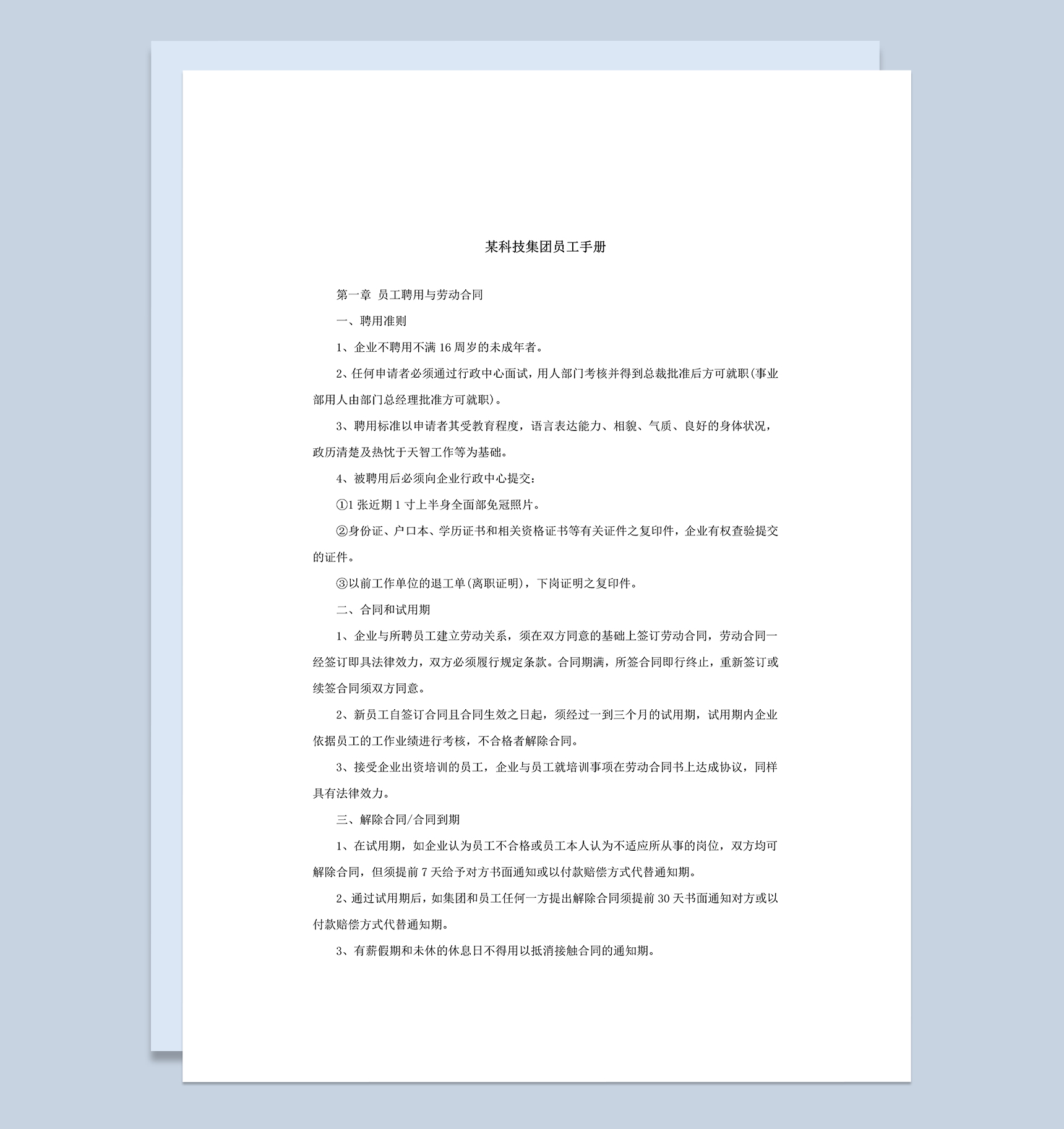 通用大气某科技集团员工手册范本Word模板-1