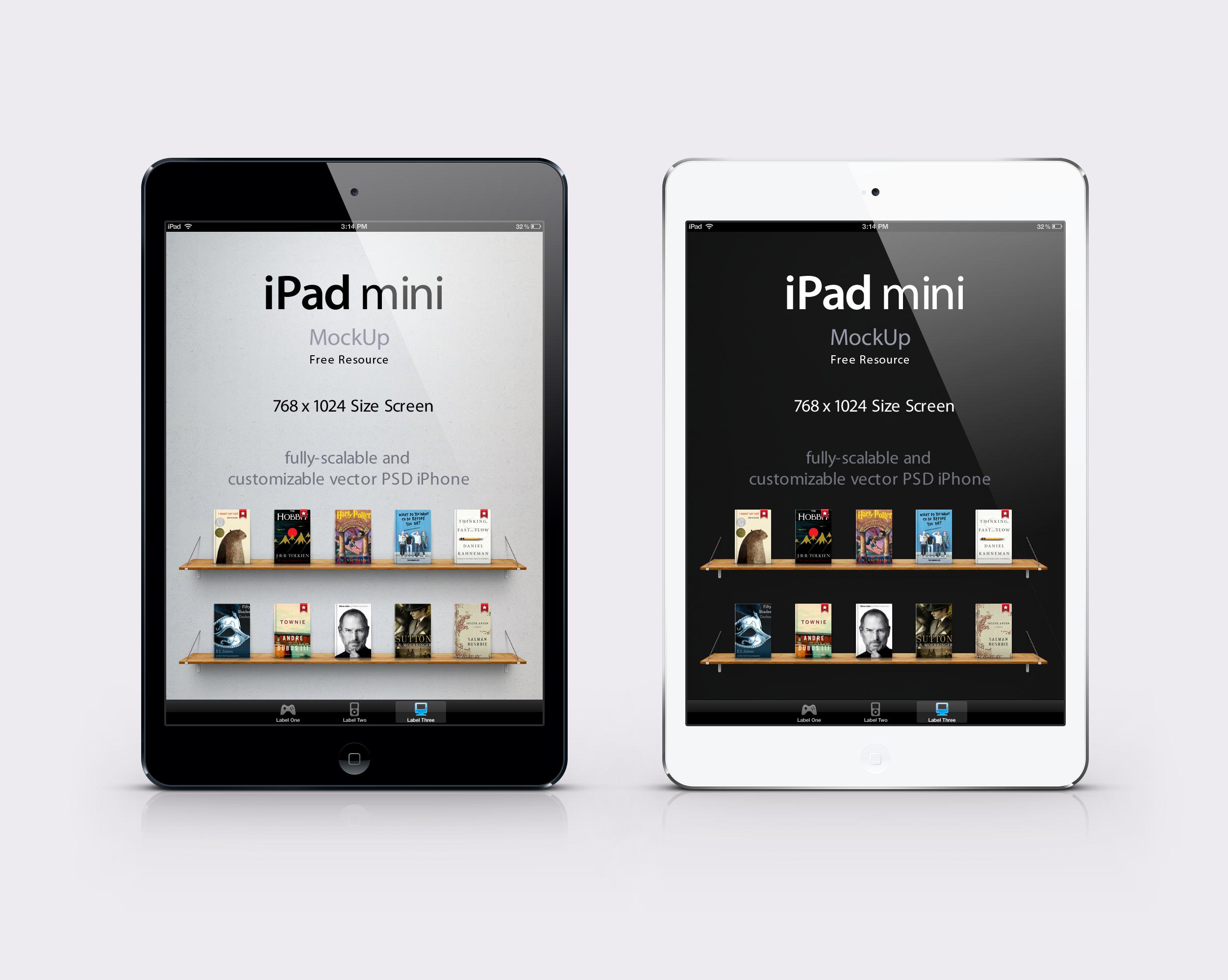 两款白色和黑色iPAD Mini苹果平板电脑PSD分层图素材