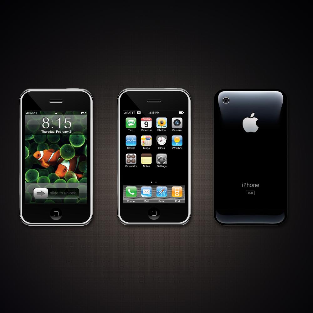 黑色的iPhone手机正面和iPhone手机反面PSD分层素材
