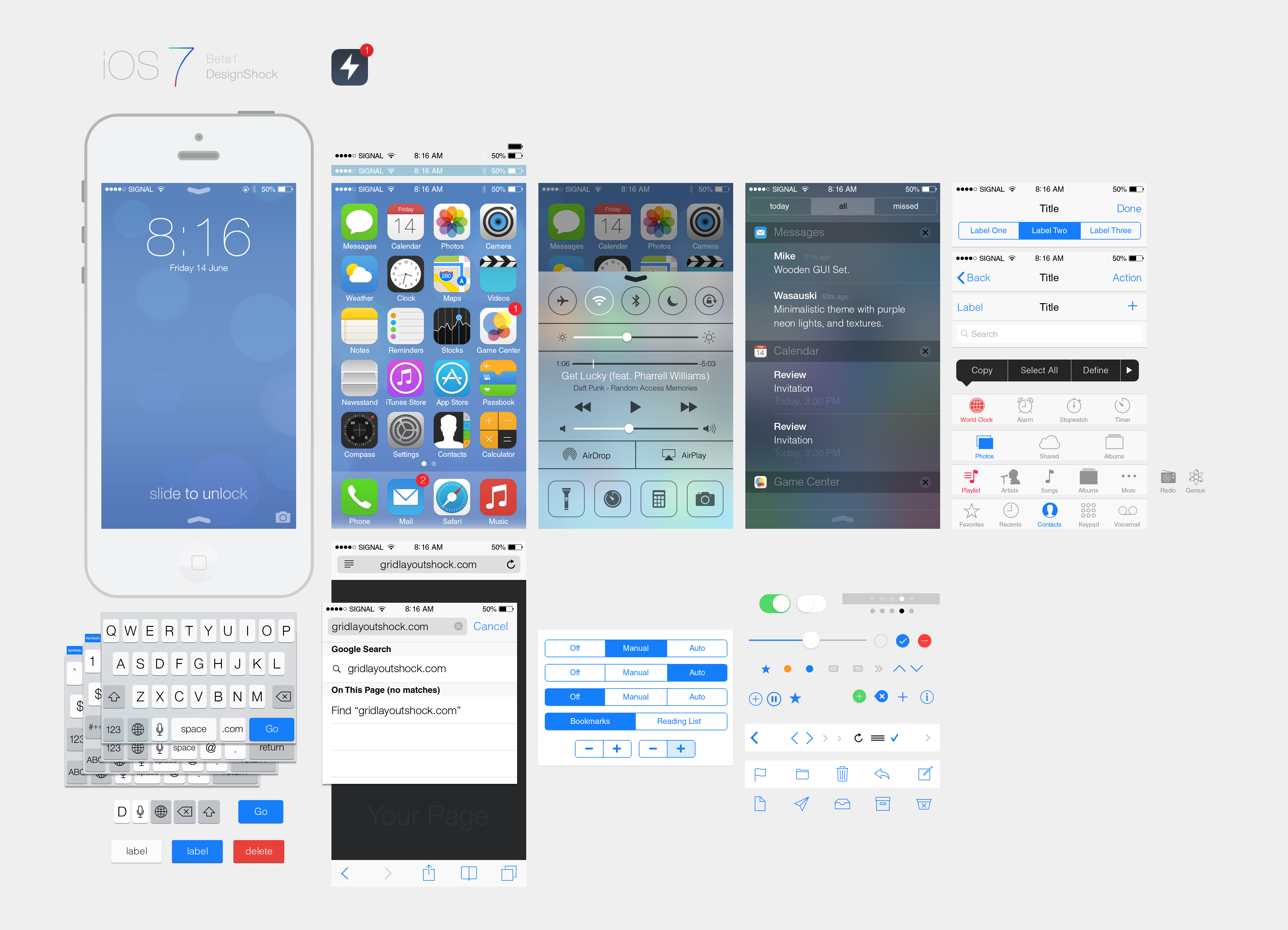 iphone ui苹果系统iOS 7扁平化ui手机素材psd下载