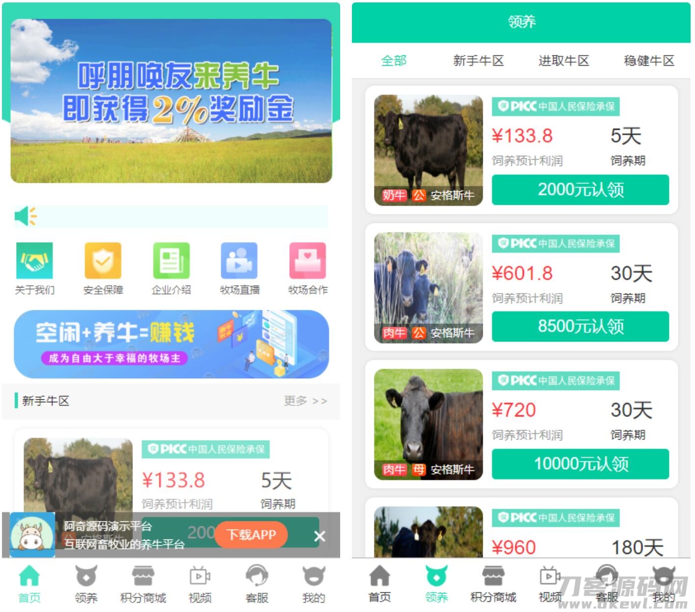 【牧场养牛】带积分商城+抽奖+会员特权 区块源码